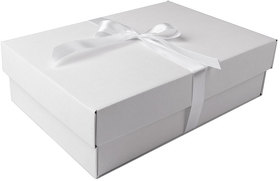 Коробка подарочная с лентой белой атласной, белый/бурый